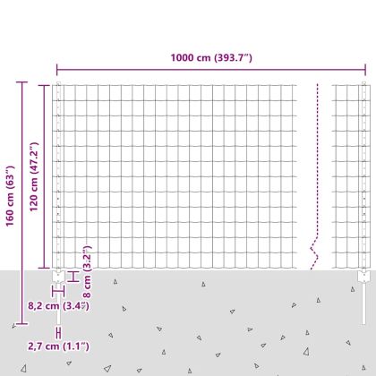 Ограда с пост Зелен 1,2 x 10 m Стомана и PVC