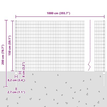Ограда с пост Сив 1,5 x 10 m Стомана и PVC