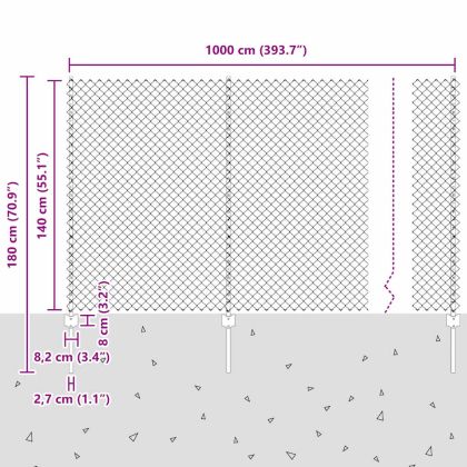 Ограда с пост Сребрист 1,4 x 10 m Стомана
