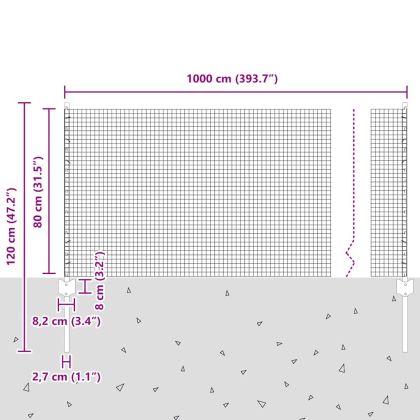 Ограда с пост Сив 0,8 x 10 m Стомана и PVC