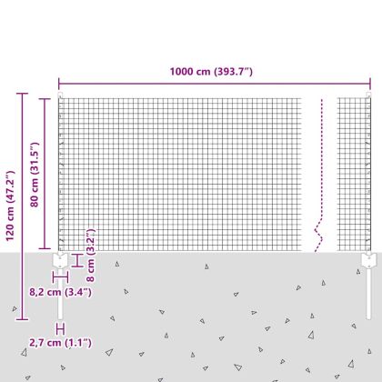Ограда с пост Сив 0,8 x 10 m Стомана и PVC