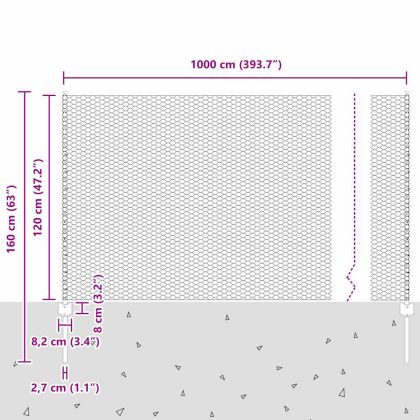 Ограда с пост Сив 1,2 x 10 m Стомана и PVC