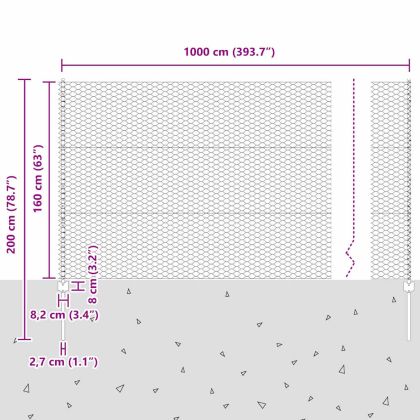 Ограда с пост Сив 1,6 x 10 m Стомана и PVC