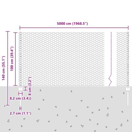 Ограда с пост Сив 1 x 50 m Стомана и PVC