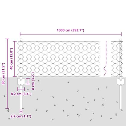 Ограда с пост Сребрист 0,4 x 10 м Стомана