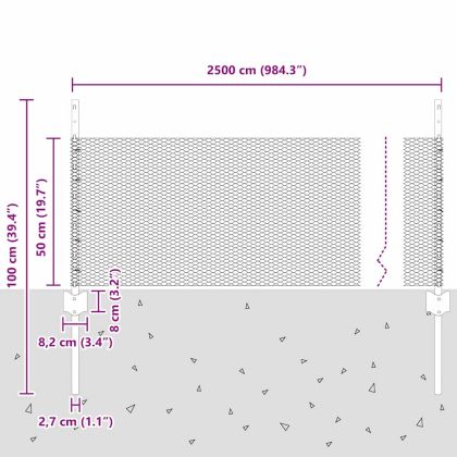 Ограда с пост Сребрист 0,5 x 25 м Стомана
