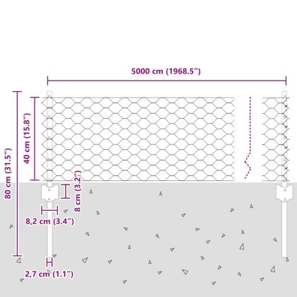 Ограда с пост Сребрист 0,4 x 50 м Стомана