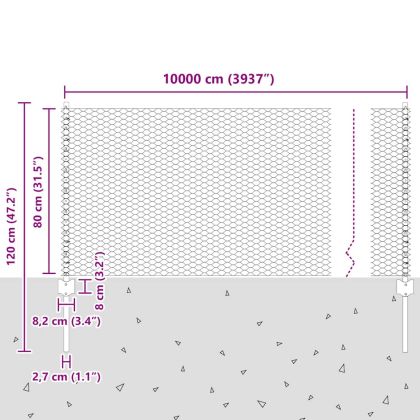 Ограда с пост Сребрист 0,8 x 100 м Стомана