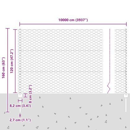 Ограда с пост Сребрист 1,2 x 100 m Стомана