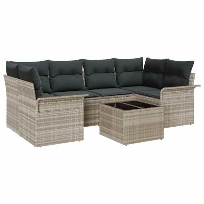 Градински Софа Комплект 7 pcs Светлосиво полиратан