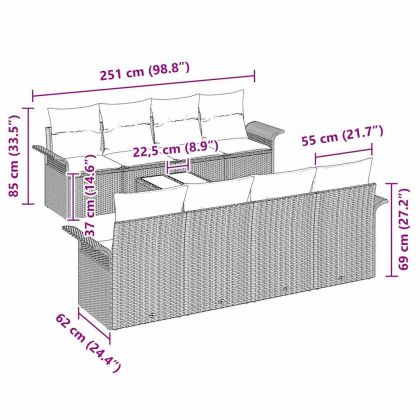 Градински Софа Комплект 9 pcs Сив Полиратан