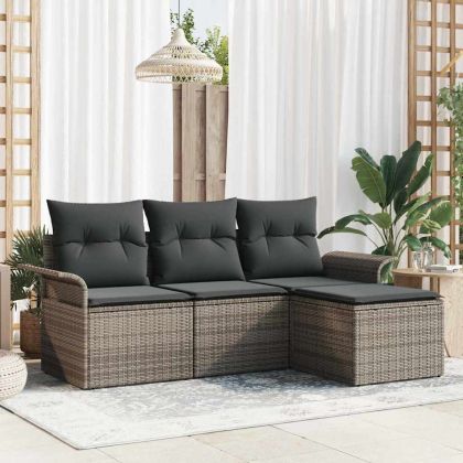 Комплект дивани с възглавница 4 pcs Сив полиратан