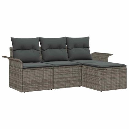 Комплект дивани с възглавница 4 pcs Сив полиратан
