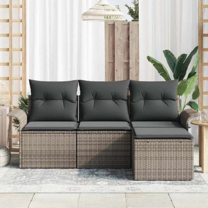 Комплект дивани с възглавница 4 pcs Сив полиратан