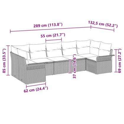 Градински Софа Комплект с възглавница 7 pcs Сив полиратан