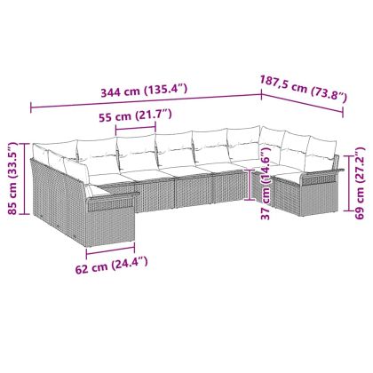 Градински Софа Комплект с възглавница 10 pcs Бежово полиратан