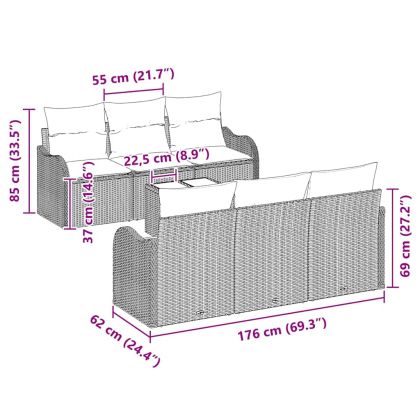 Градински Софа Комплект Сив 55 x 55 x 37 см полиратан