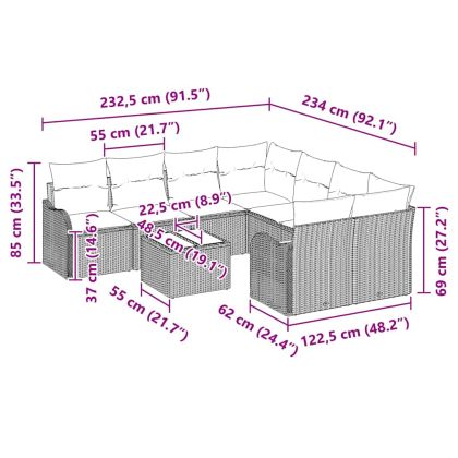 Градински Софа Комплект с възглавница 9 pcs Бежово полиратан