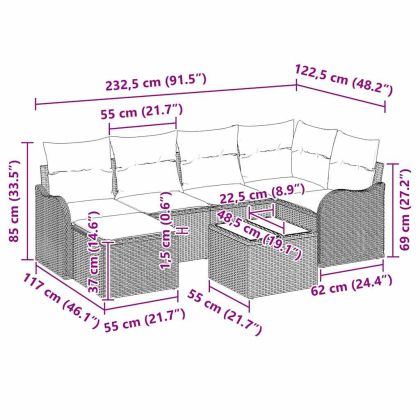 Градински Софа Комплект 7 pcs Светлосиво полиратан