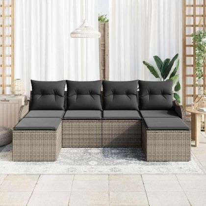 Градински Софа Комплект с възглавница 6 pcs Сив Полиратан