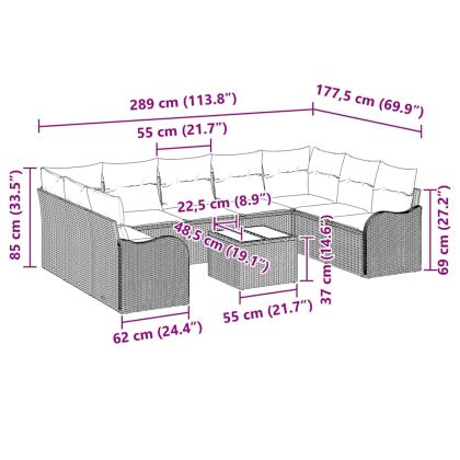 Градински Софа Комплект 10 pcs Черно полиратан
