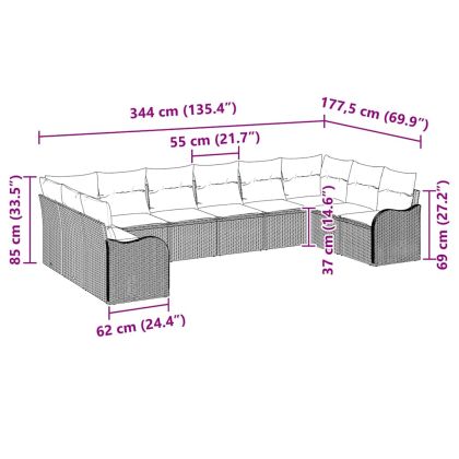 Градински Софа Комплект 10 pcs Черно полиратан
