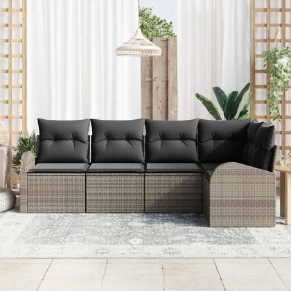 Комплект дивани с възглавница 5 pcs Сив Полиестер