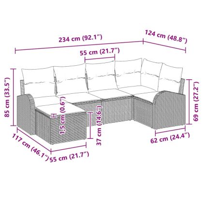 Градински Софа Комплект 6 pcs Черно полиратан