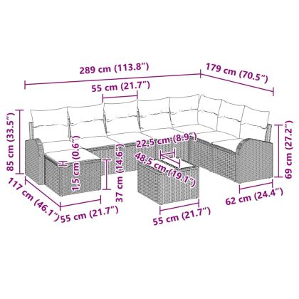 Градински Софа Комплект 9 pcs Светлосиво Полиратан