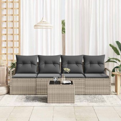 Комплект дивани 5 pcs Светлосив и тъмен сив полиратан