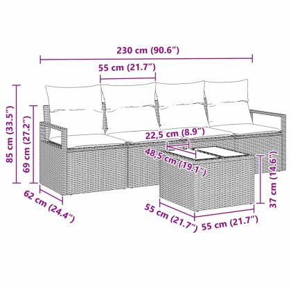 Комплект дивани 5 pcs Светлосив и тъмен сив полиратан