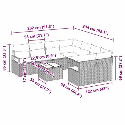 Комплект дивани с възглавница 9 pcs Сив полиратан