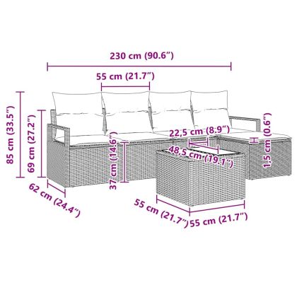 Комплект дивани с възглавница 6 pcs Бежово полиратан