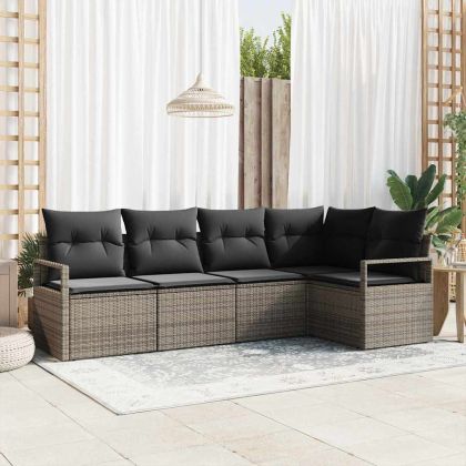 Комплект дивани 5 pcs Сив полиратан
