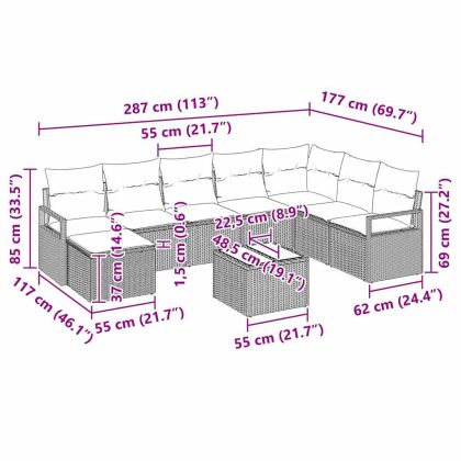Комплект дивани с възглавница 9 pcs Черно полиратан