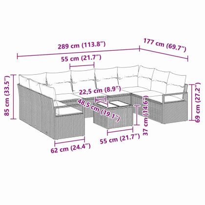 Комплект дивани с възглавница 10 pcs Черно полиратан