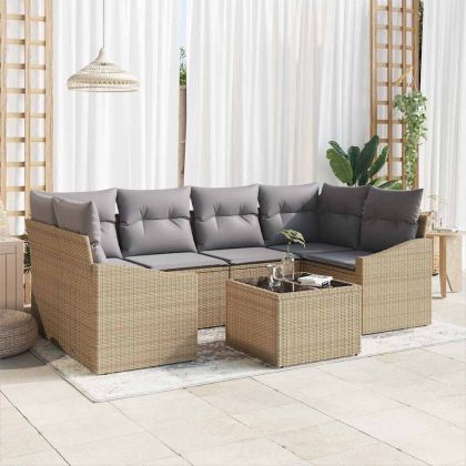 Комплект дивани 7 pcs Бежов и Светло Сив полиратан
