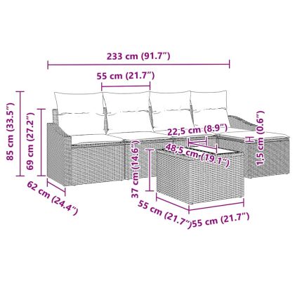 Комплект дивани с възглавница 6 pcs Сив полиратан