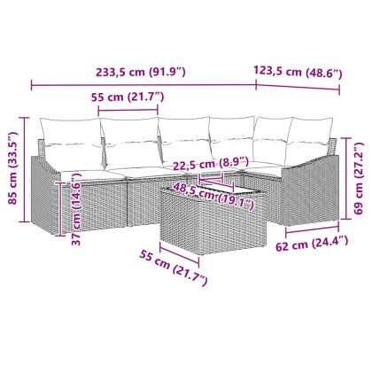 Комплект дивани с възглавница 6 pcs Черно полиратан