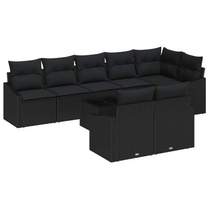 Комплект дивани с възглавница 9 pcs Черно полиратан