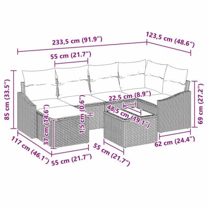 Комплект дивани с възглавница 7 pcs Сив полиратан