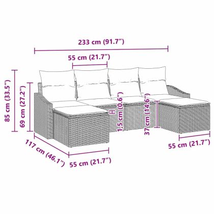 Комплект дивани с възглавница 6 pcs Черно полиратан