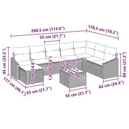 Комплект дивани с възглавница 9 pcs Кафяво полиратан