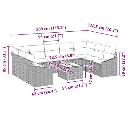 Комплект дивани с възглавница 10 pcs Сив полиратан