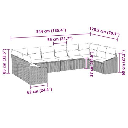 Комплект дивани с възглавница 10 pcs Светлосиво полиратан