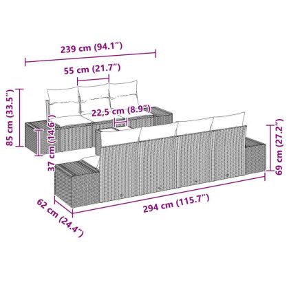 Градински Софа Комплект 8 pcs Светлосиво полиратан