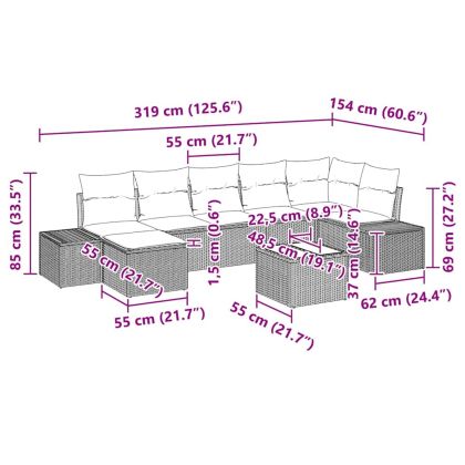 Градински Софа Комплект 8 pcs Светлосиво полиратан