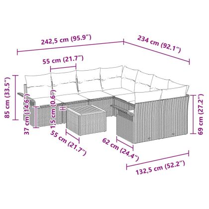 Градински Софа Комплект с възглавница 9 pcs Бежово полиратан