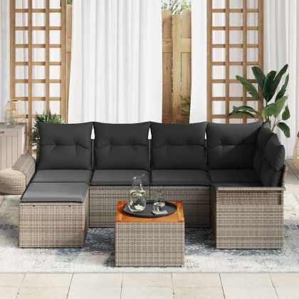 Градински Софа Комплект с възглавница 7 pcs Сив полиратан