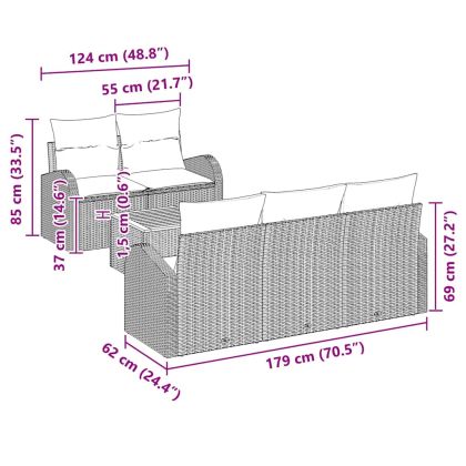Градински Софа Комплект с възглавница 6 pcs Бежово полиратан